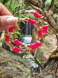 Hot Pink Enamel Bamboo Hoop Earrings ilaments Jewelry