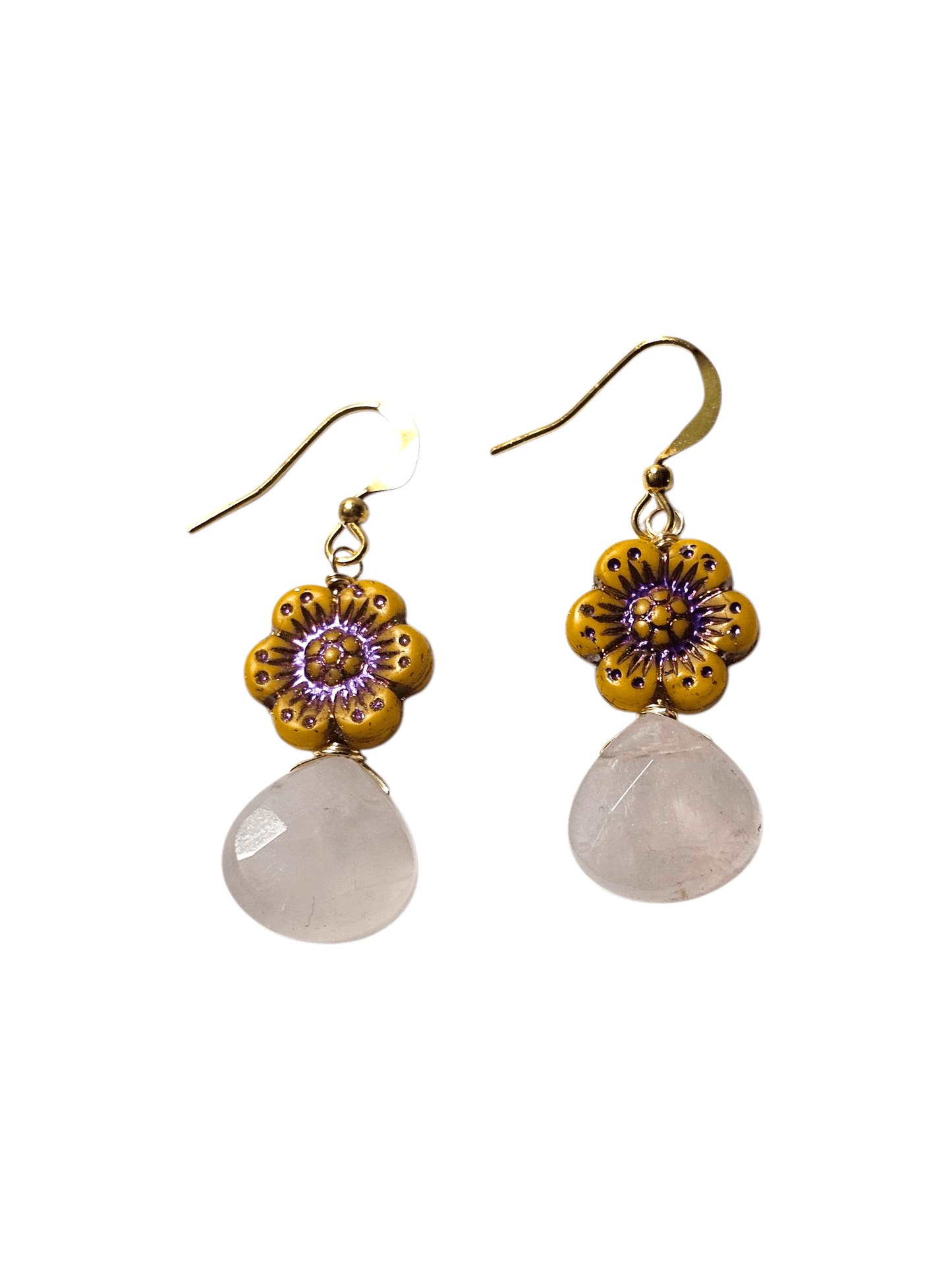Xochitl Yellow Flower Rose Quartz Earrings ilaments Jewelry