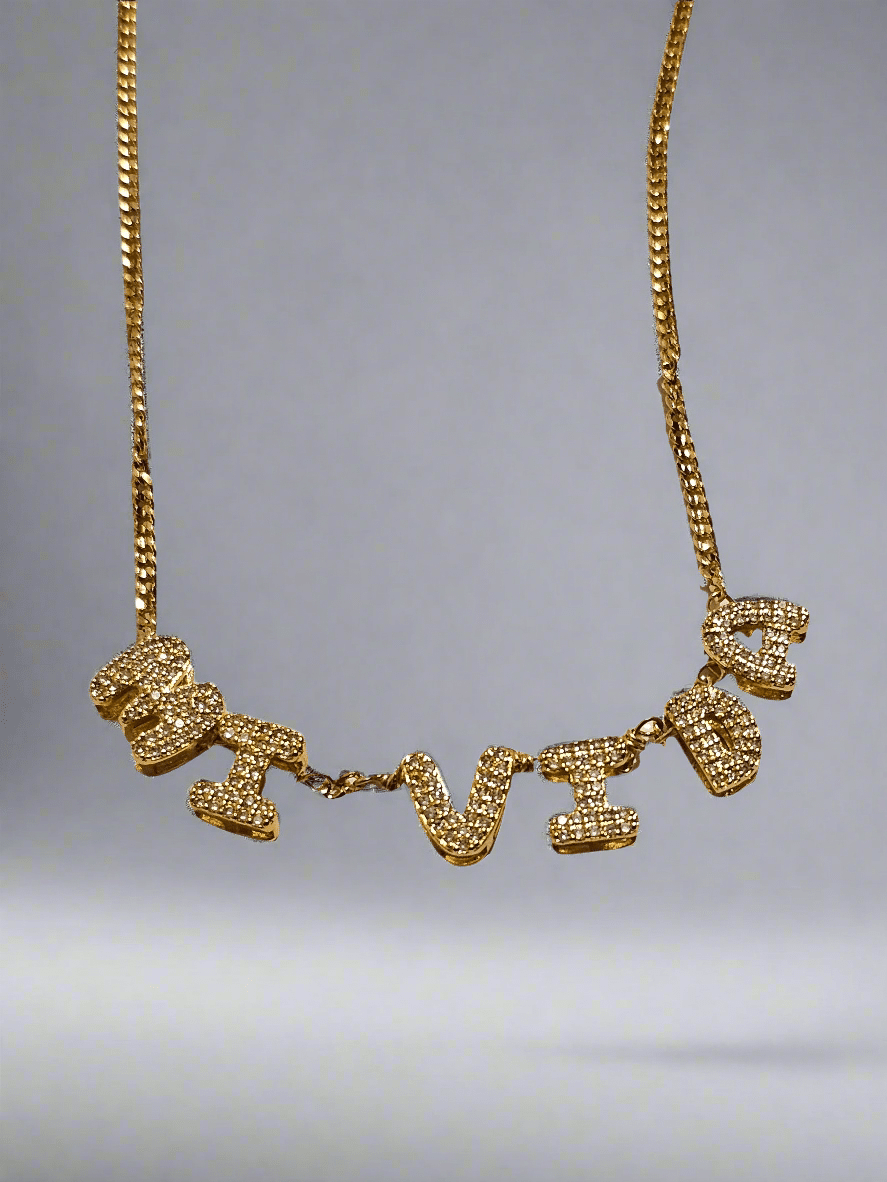 Bubble Letter Cz Nameplate Necklace ilaments Jewelry