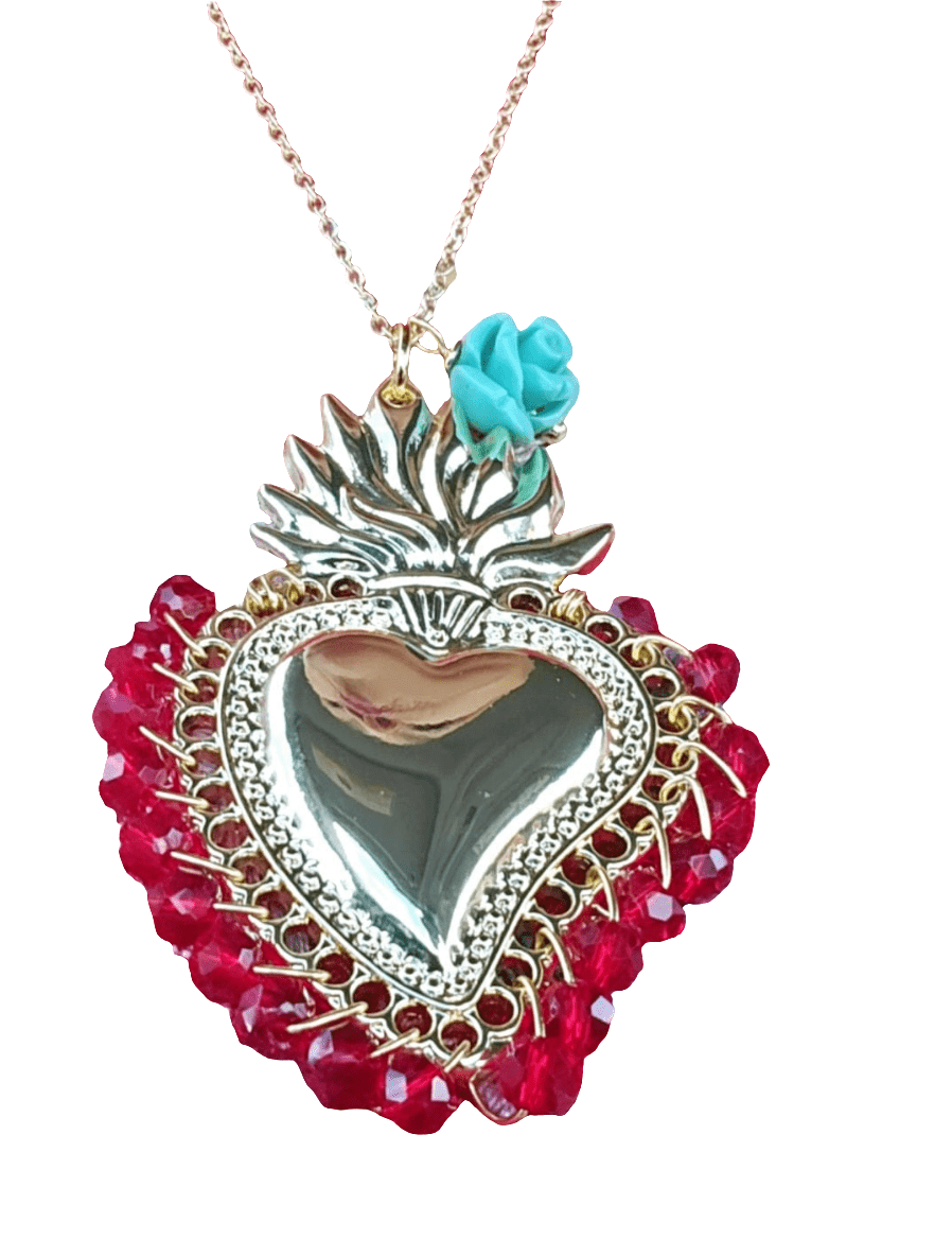 Sacred Heart Crystal Rose Necklace ilaments Jewelry