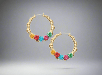 Fiesta Flower Bamboo Gold Hoop Earrings ilamentsjewelry