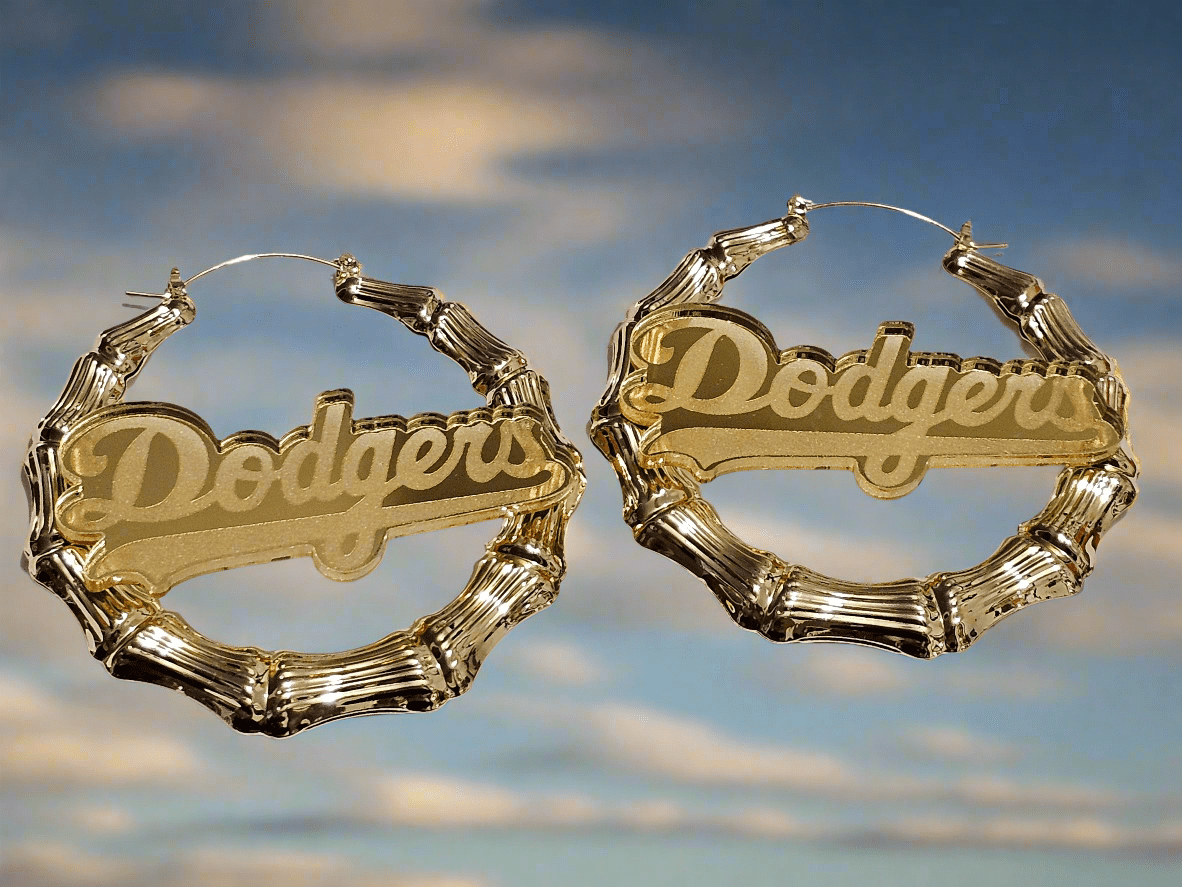 Dodger Bamboo Gold Hoop Earrings