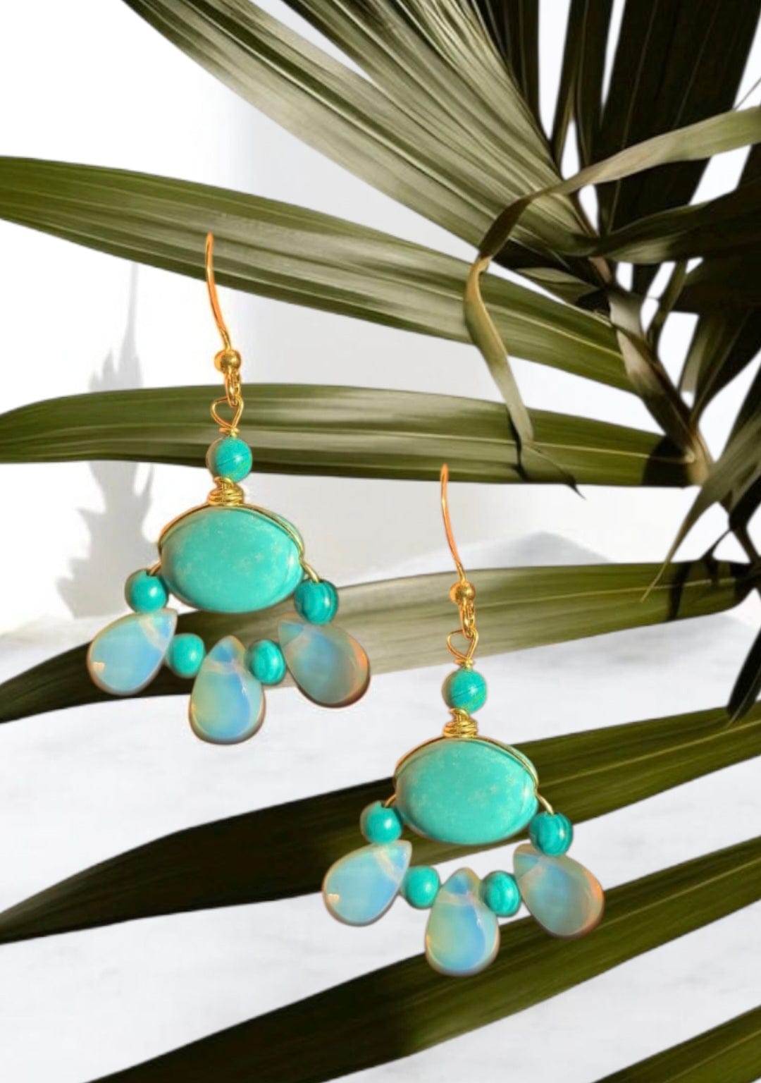 Xochitl Opalite Turquoise Earrings. Boho Jewelry 