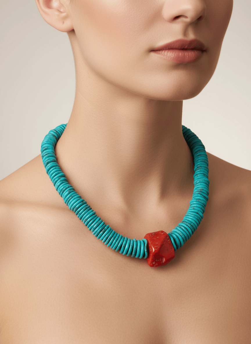 Pueblo Turquoise Heishi Coral Necklace ilaments Jewelry
