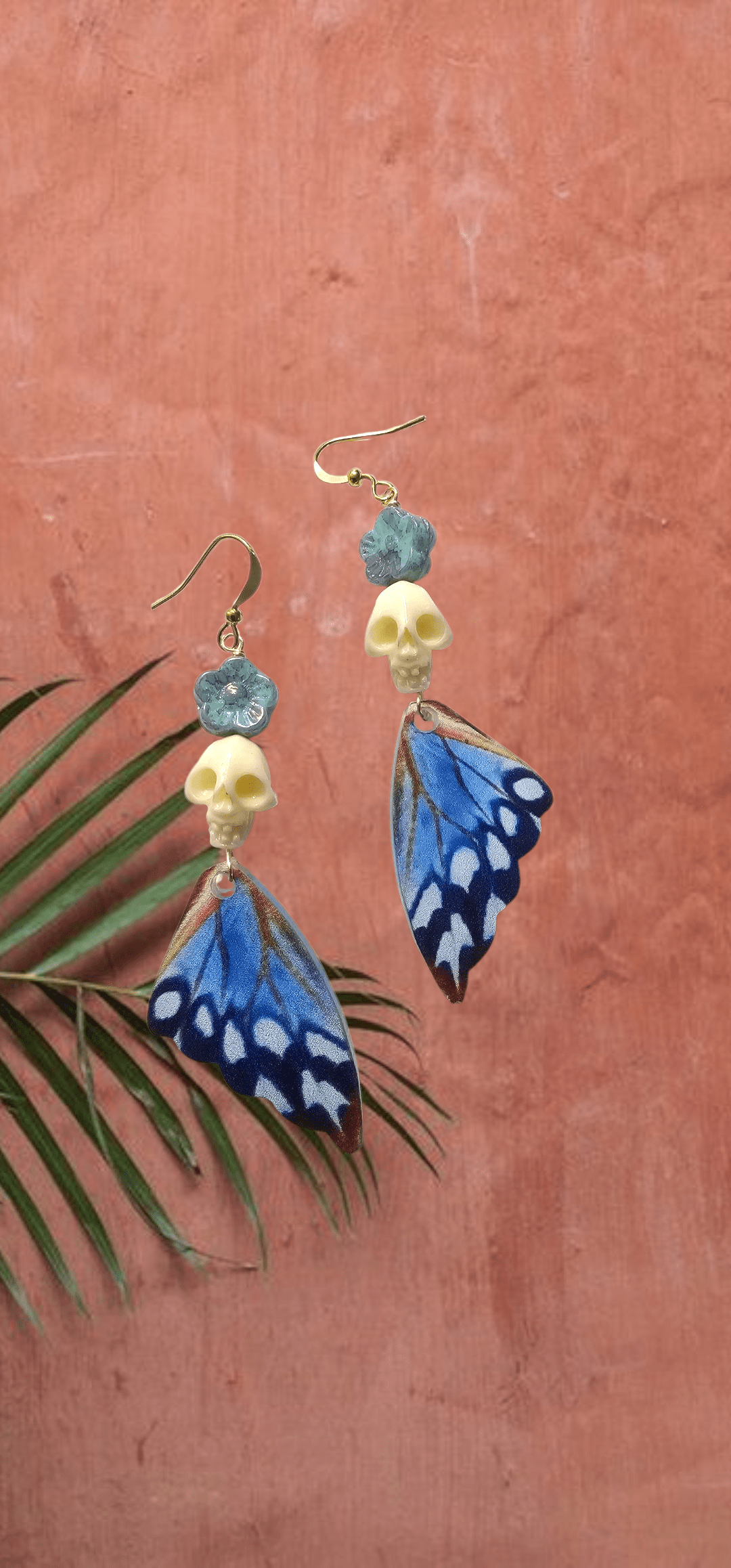 Flor y Mariposa Sugar Skull  Earrings ilaments Jewelry