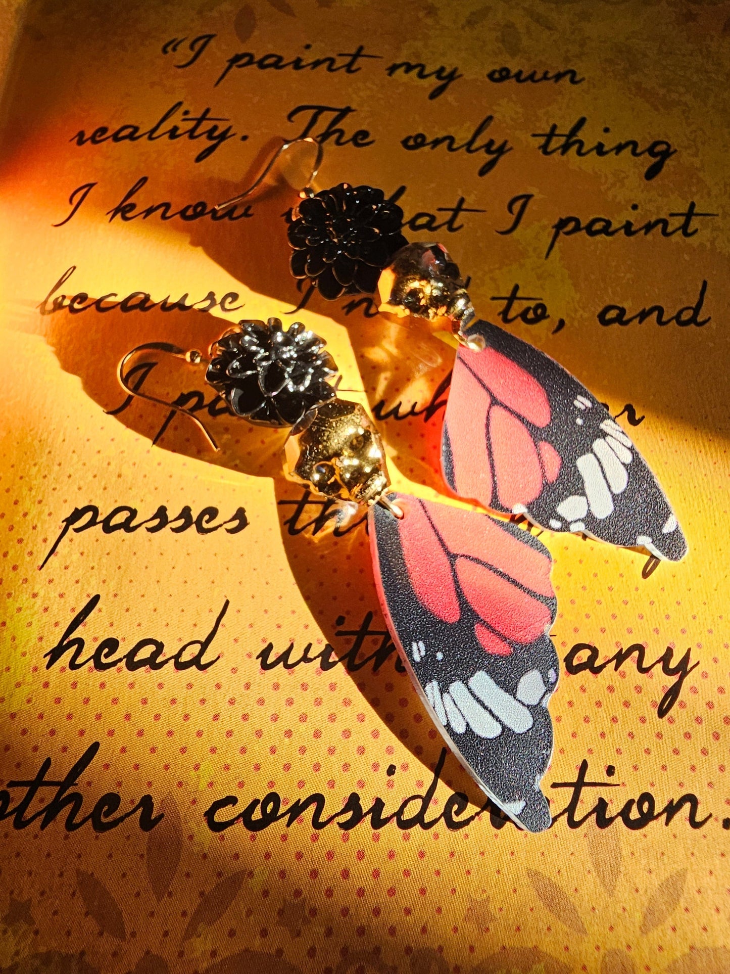 Monarch Butterfly Crystal Skull Earrings 