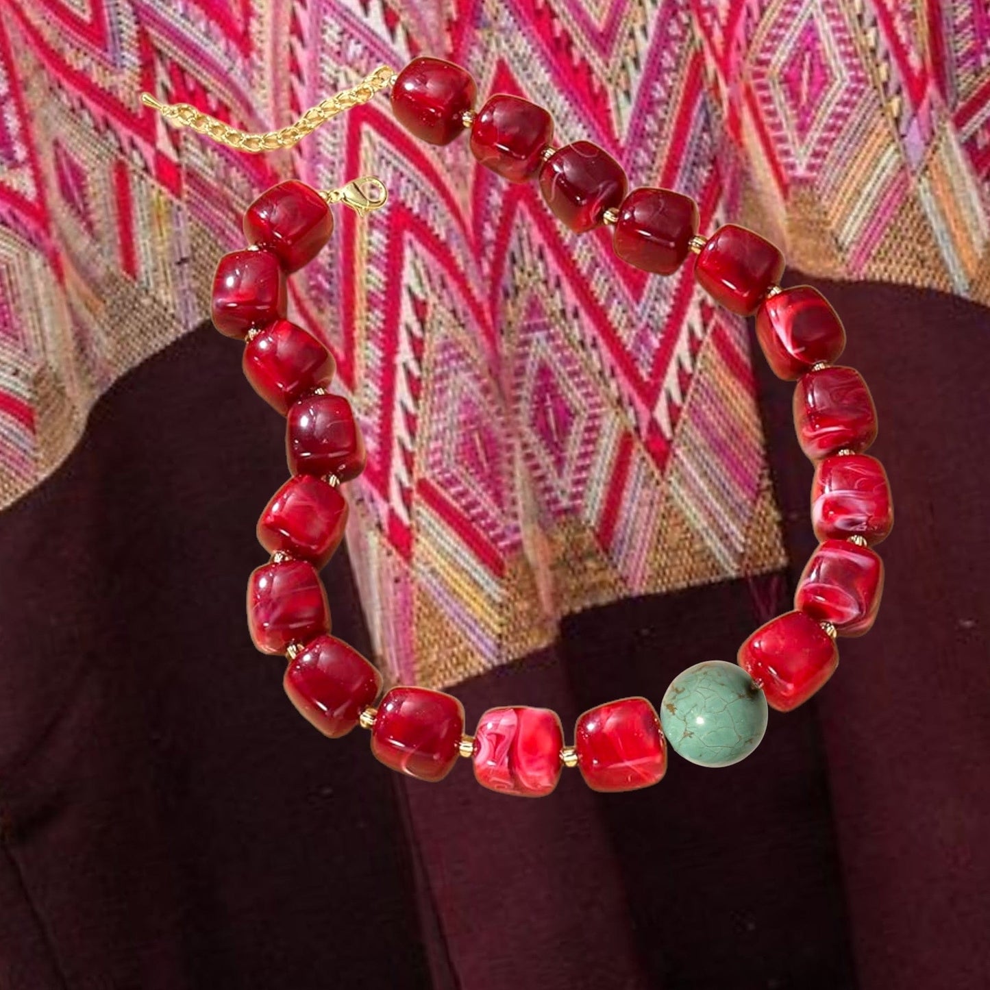 Kahlo Turquoise Red Resin Necklace ilaments Jewelry