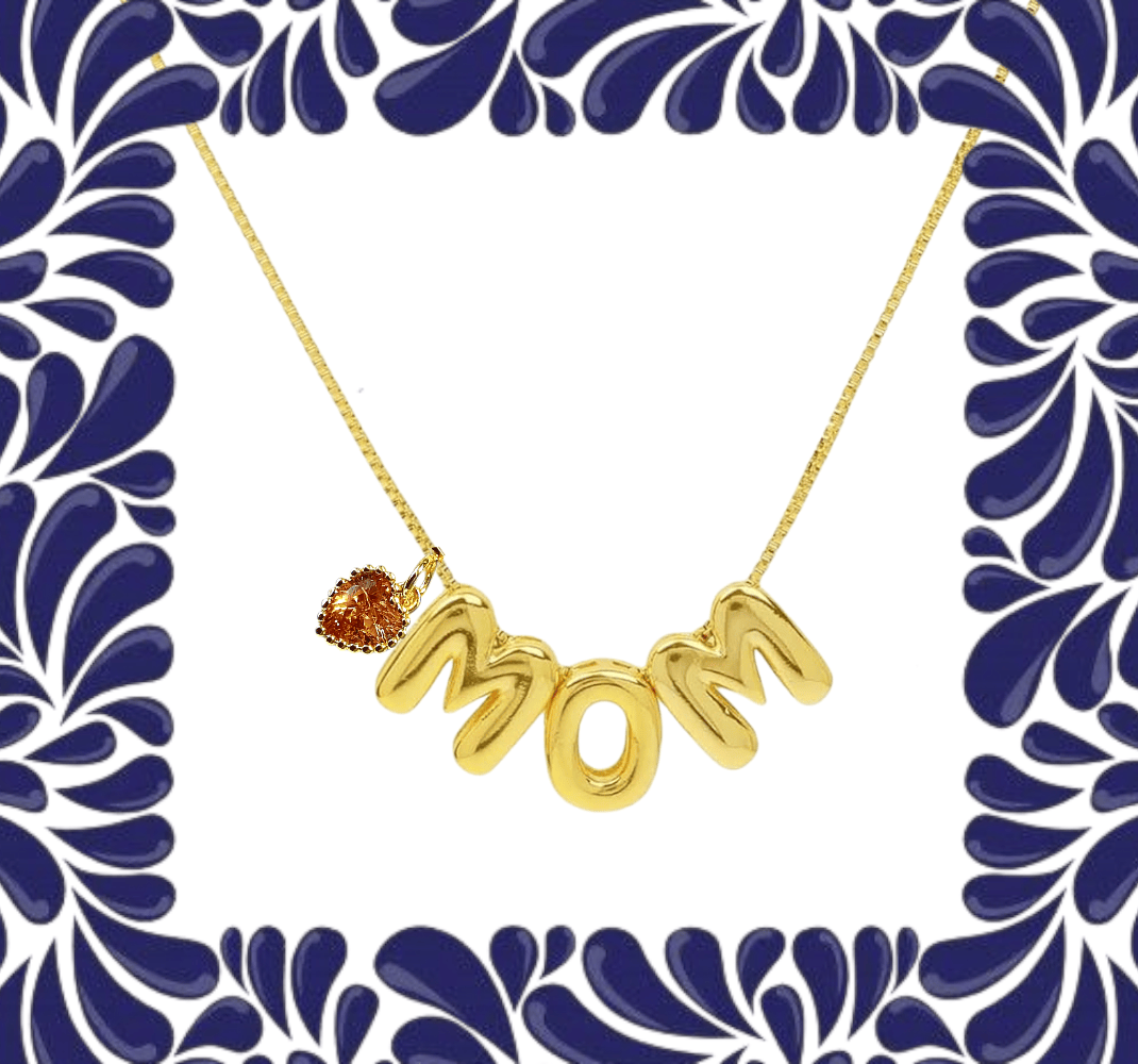 Mom Birthstone Bubble Letter Necklace ilaments Jewelry