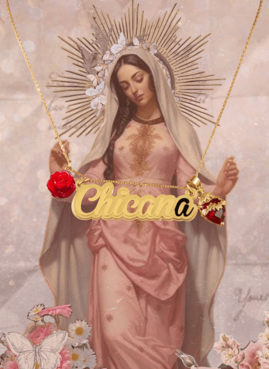 Chicana Sacred Heart Necklace ilaments Jewelry