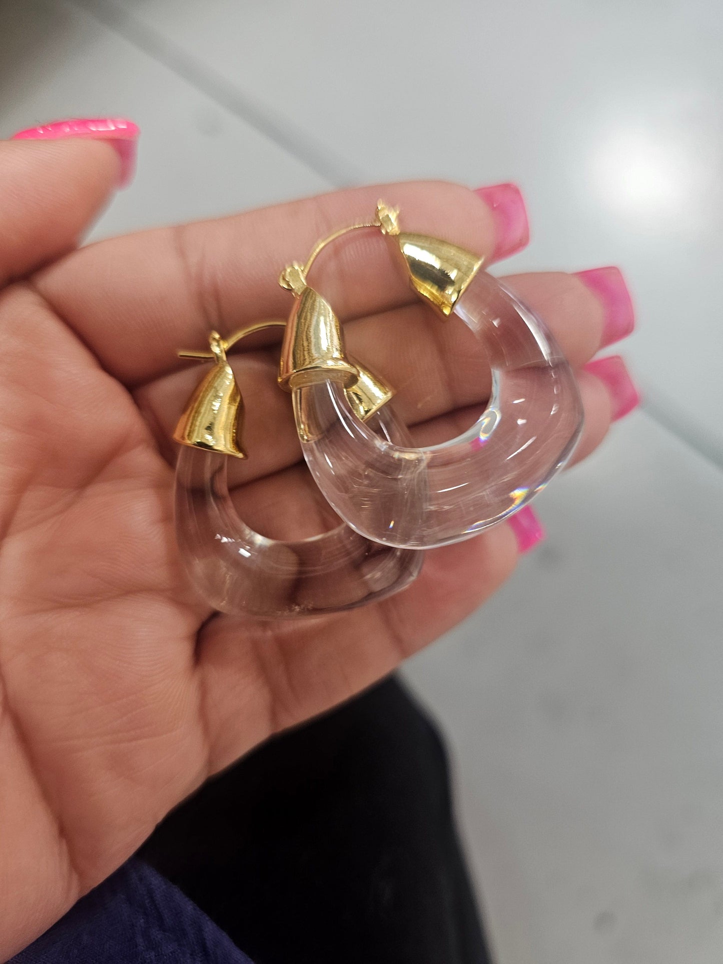 Rose Quartz Resin Hoop Earrings ilaments Jewelry