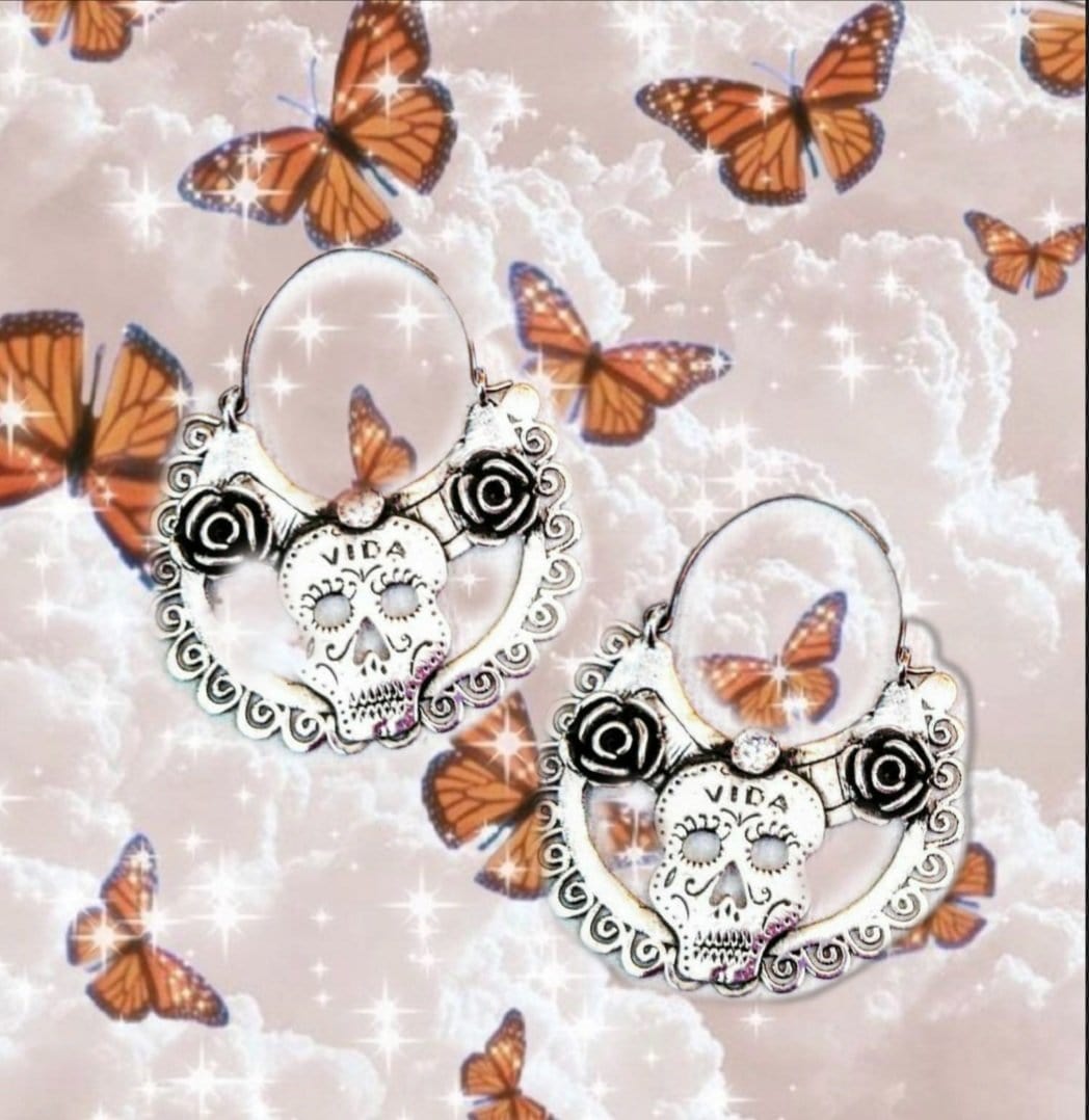 Sugar Skull Cz Rose Arracadas ilaments Jewelry