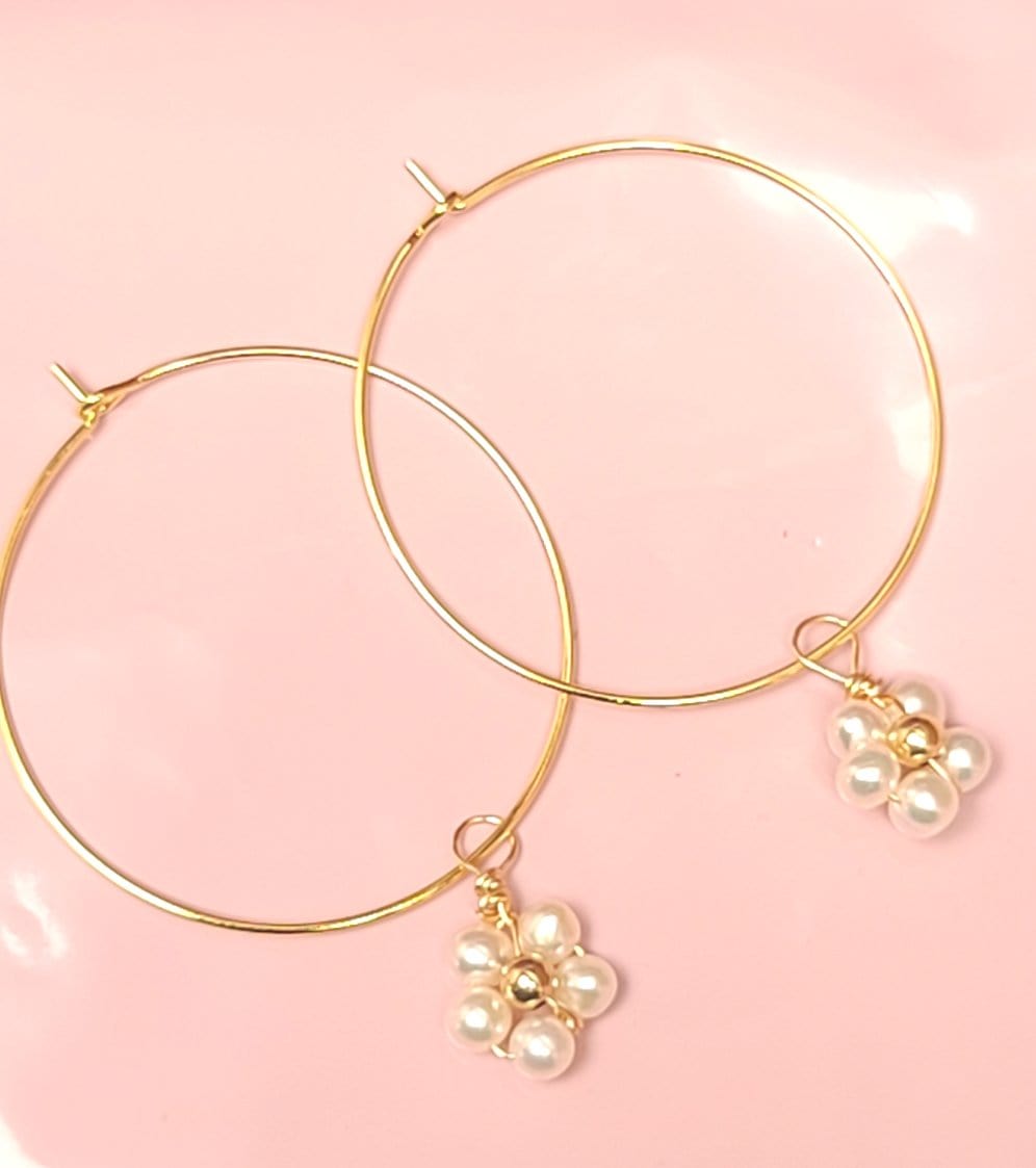 Pearl Flower Endless Hoop Earrings ilaments Jewelry