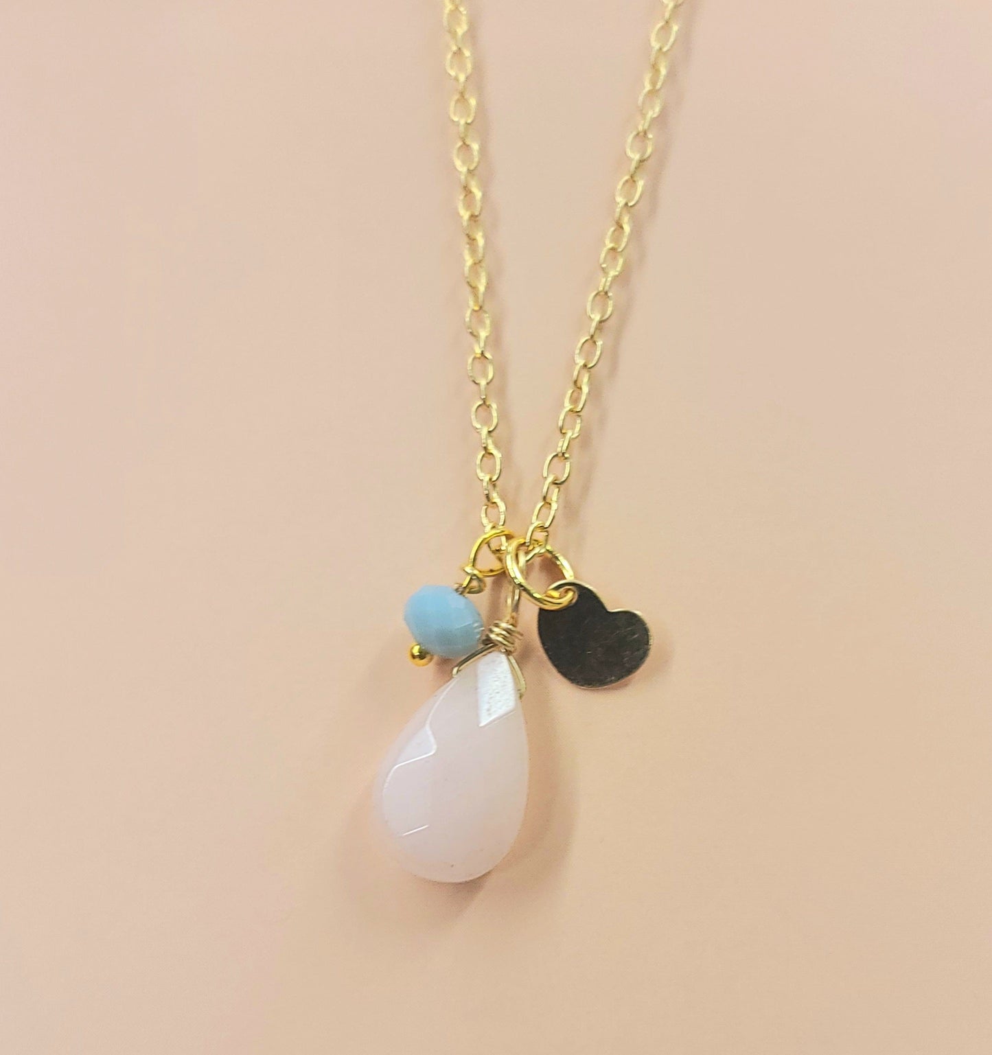 Rose Quartz Gold Heart Necklace ilaments Jewelry
