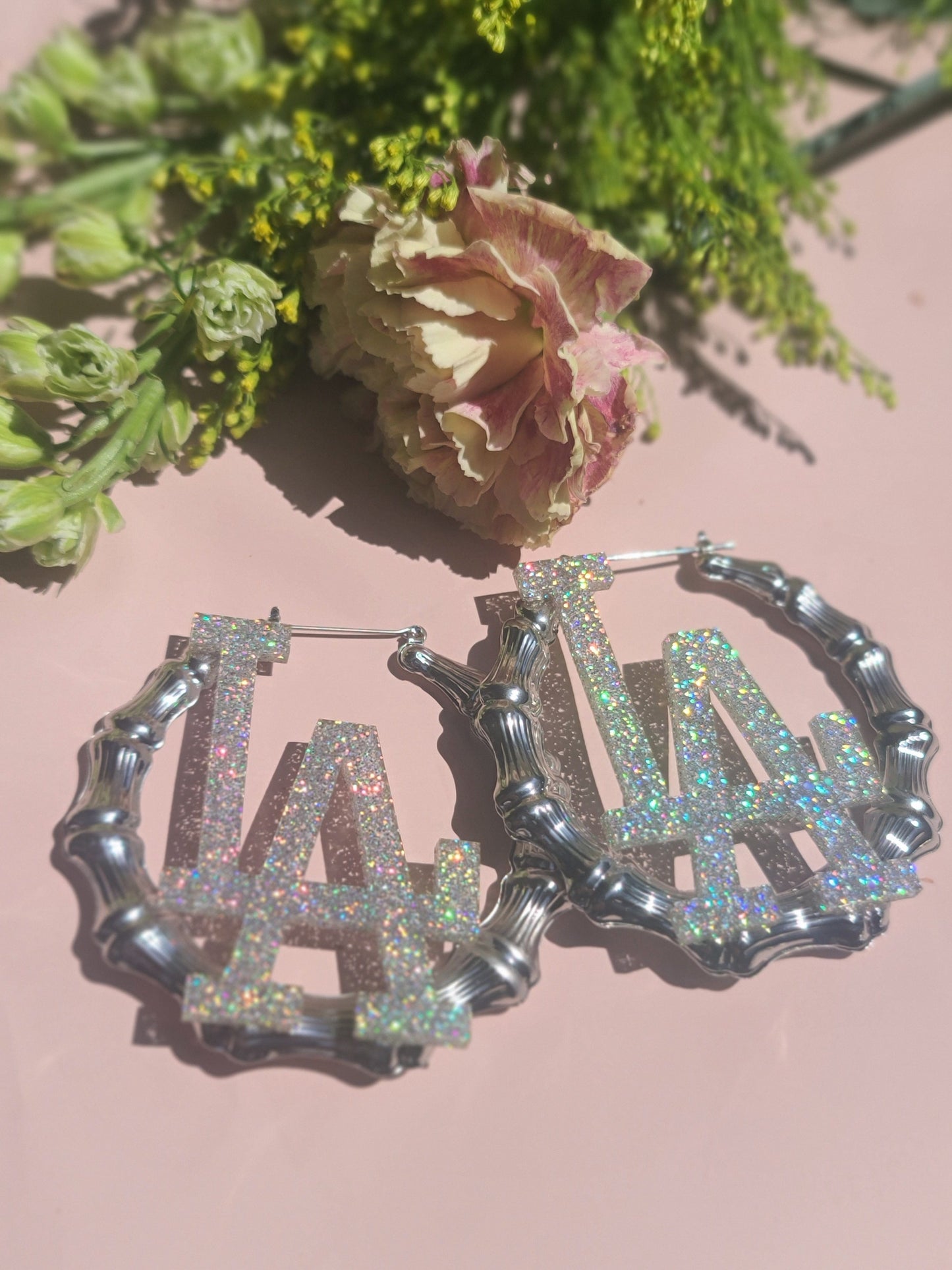 L.A. Silver Glitter Bamboo Hoops ilaments Jewelry