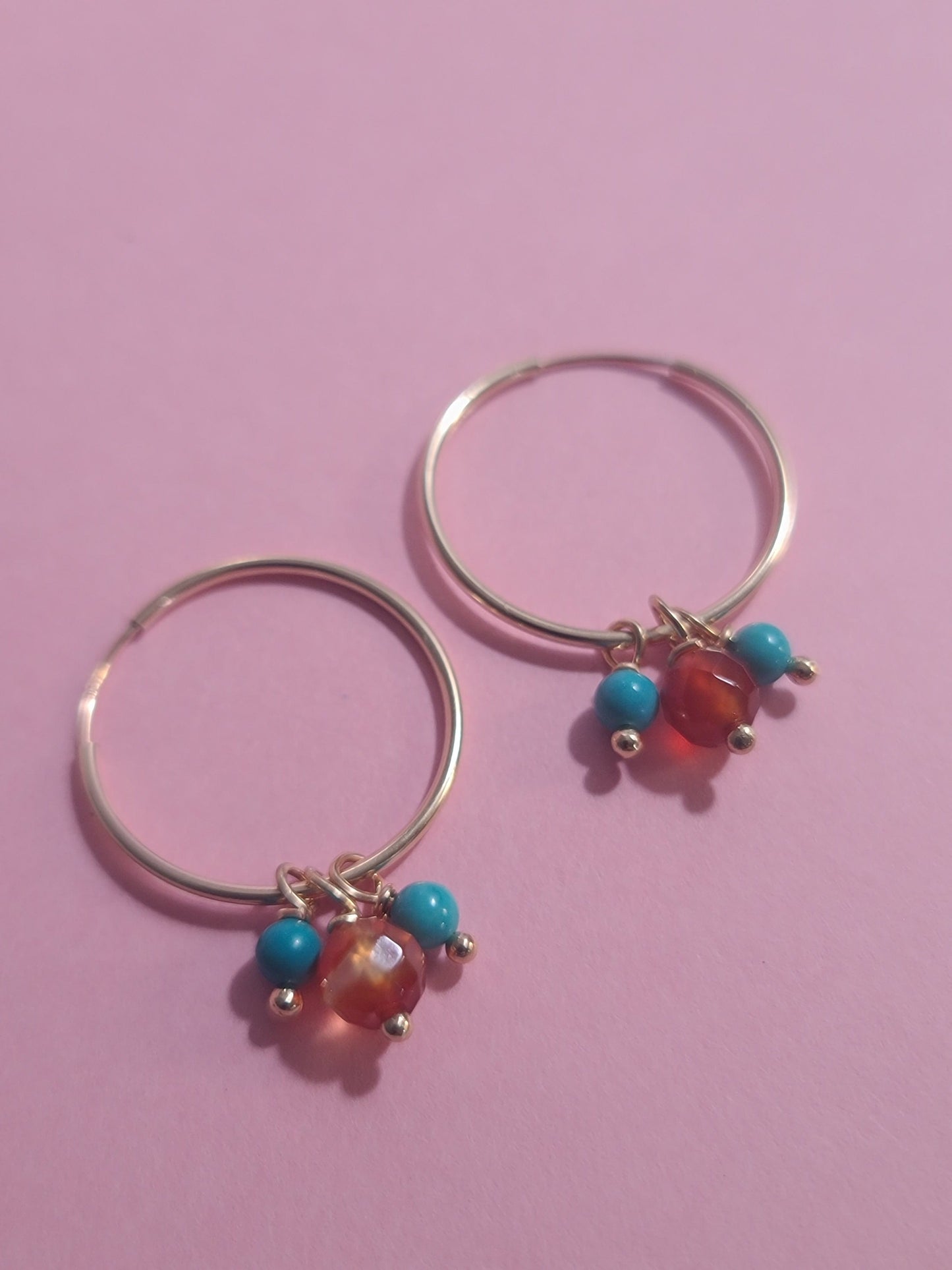 Turquoise Carnelian 14kt GF Hoop Earrings ilaments Jewelry
