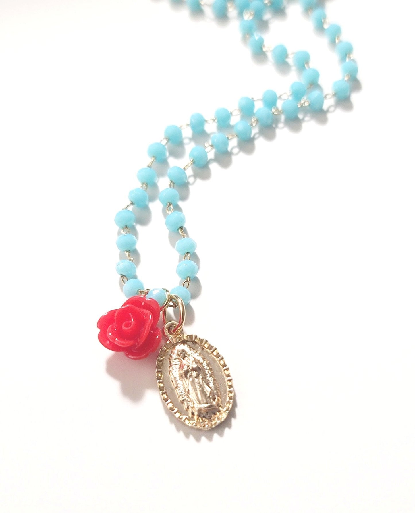 Virgen Crystal Rosary Necklace ilaments Jewelry