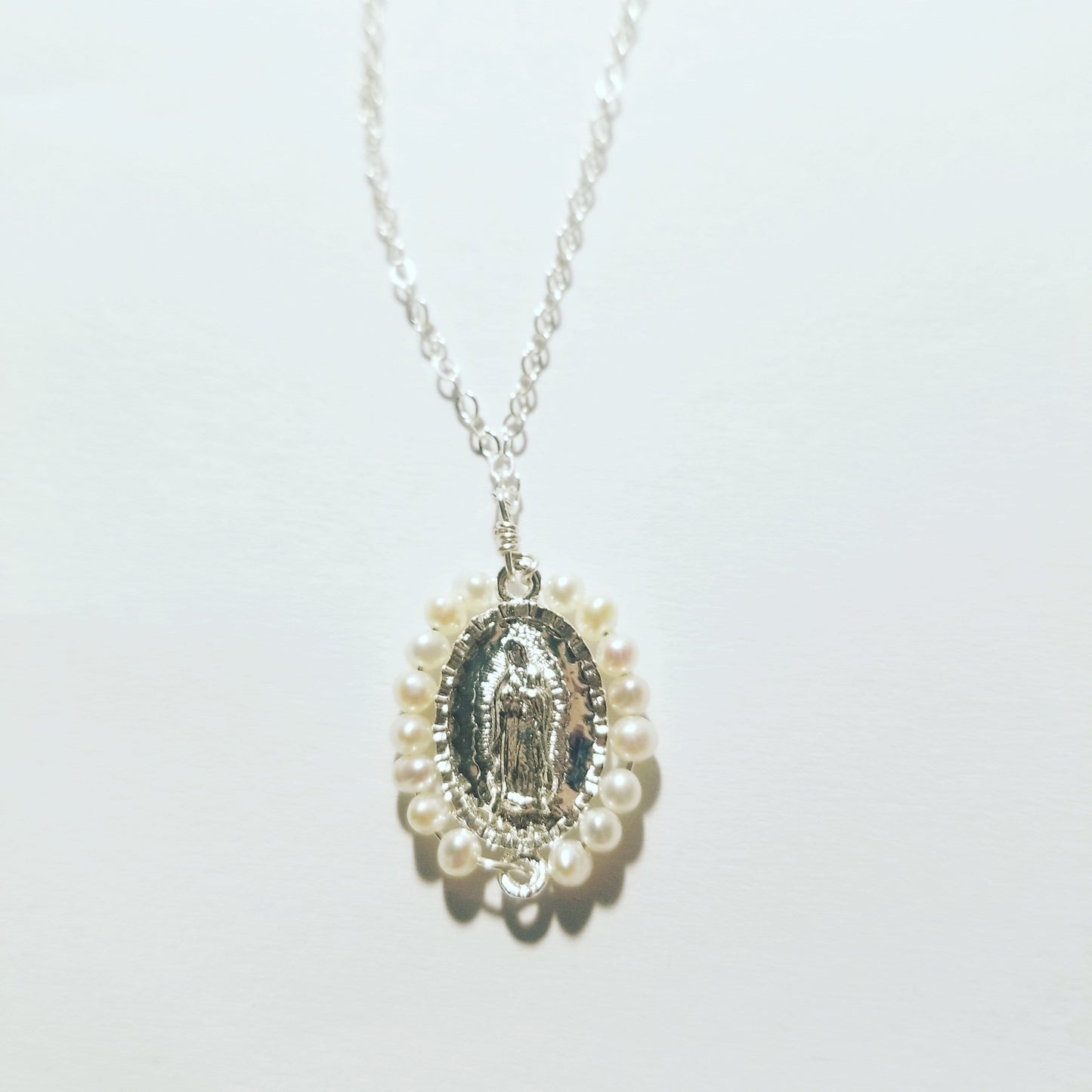 Virgen de Guadalupe Pearl Charm Necklace ilamentsjewelry