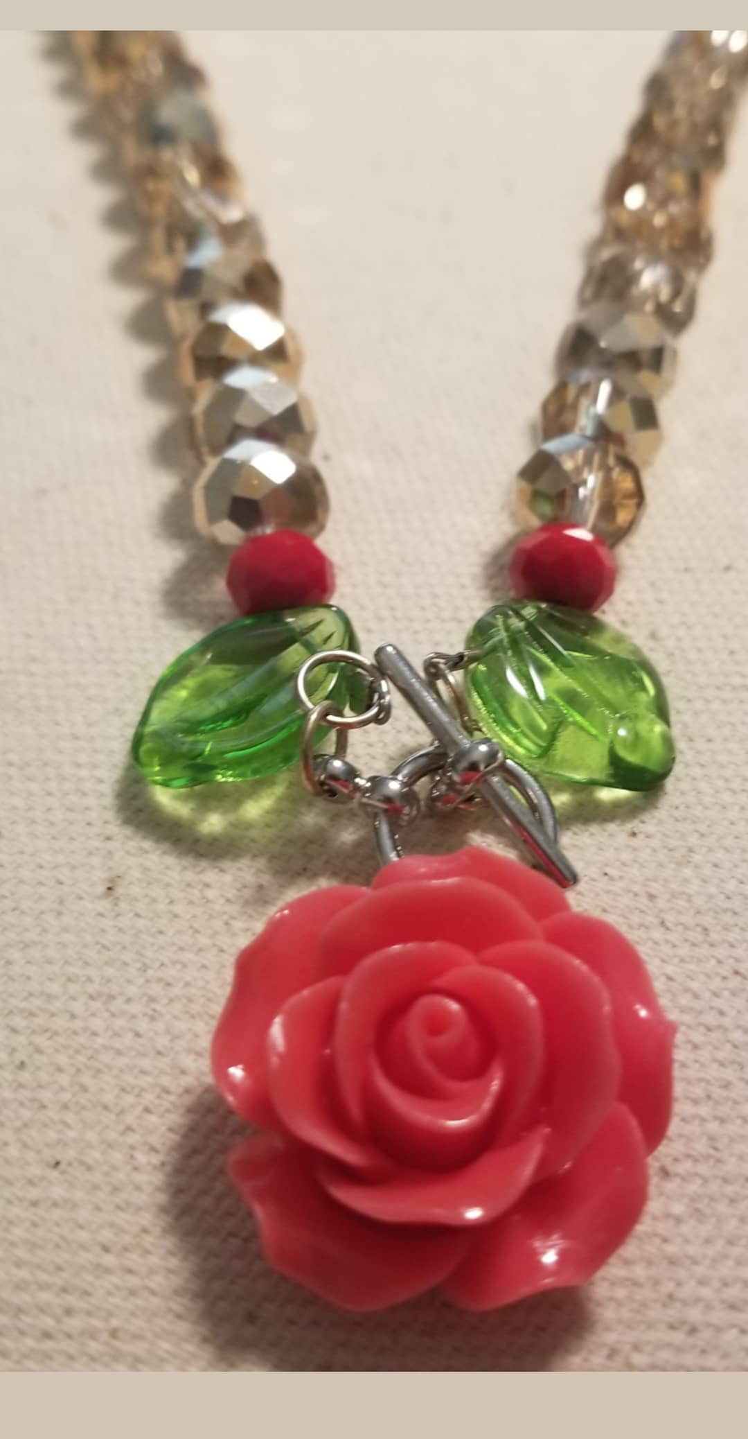 Peach Rose Crystal Necklace ilaments Jewelry