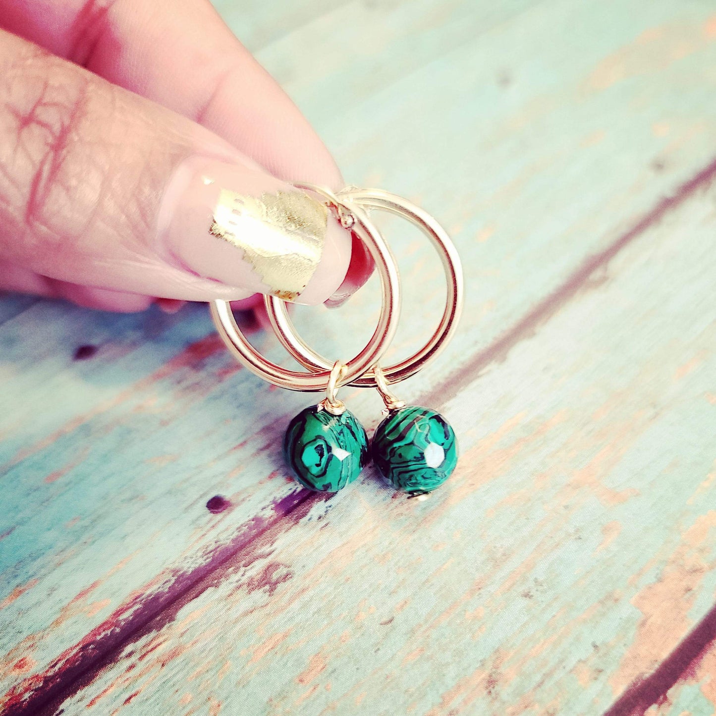 Malachite 14kt Gold Fill Hoop Earrings ilaments Jewelry