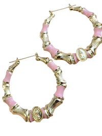 Virgen Pink Enamel Bamboo Hoops ilaments Jewelry