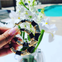 I Slay Black Enamel Bamboo Hoop Earrings ilaments Jewelry