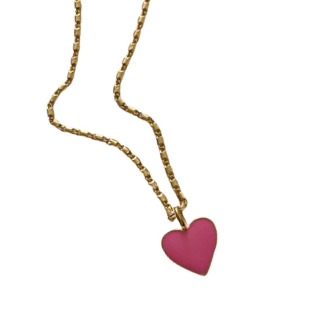 Pink Enamel Heart Charm Necklace ilaments Jewelry