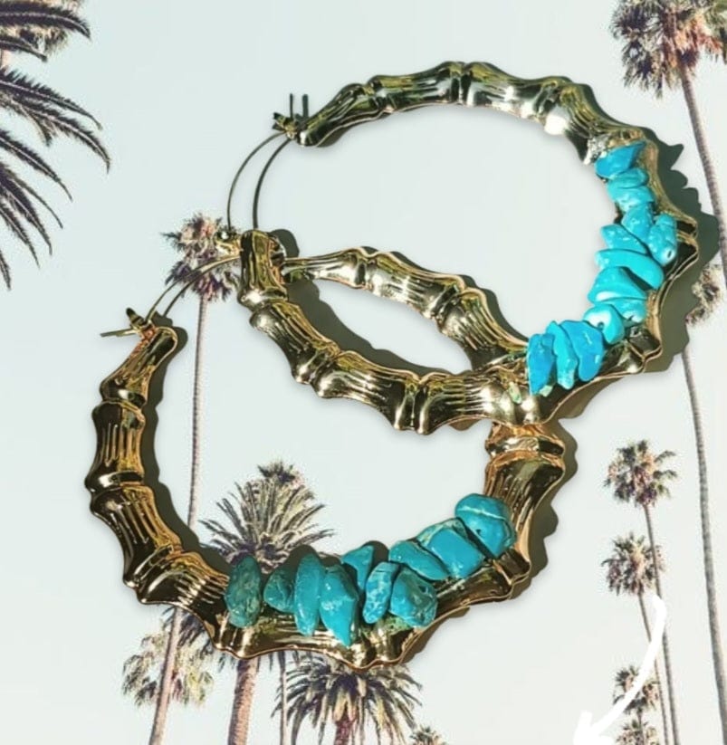 Turquoise Bamboo Hoop Earrings ilaments Jewelry