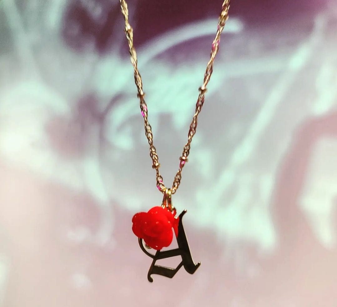 Old English Initial Rose Charm Necklace ilaments Jewelry