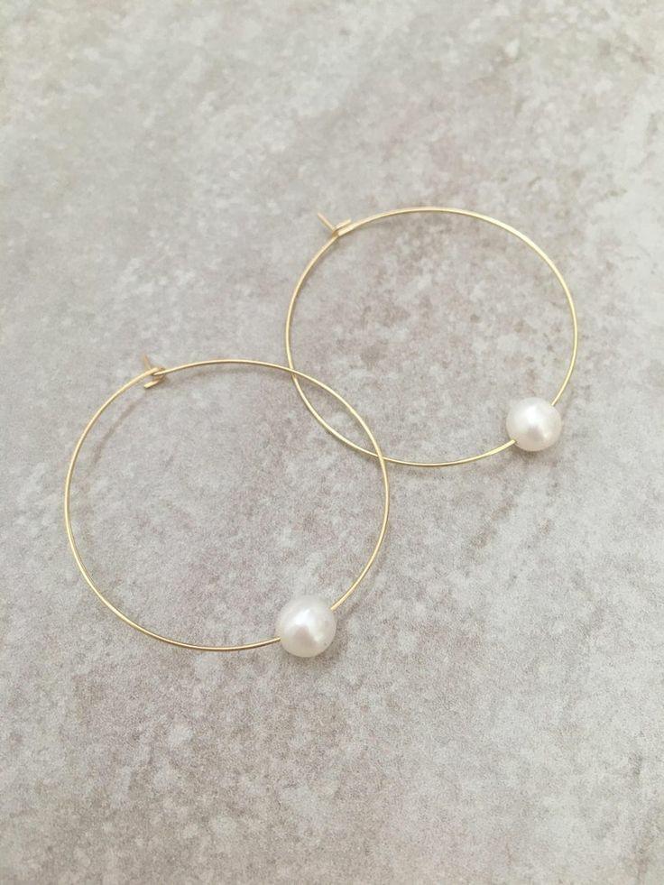Single Pearl Hoop Earrings ilaments Jewelry